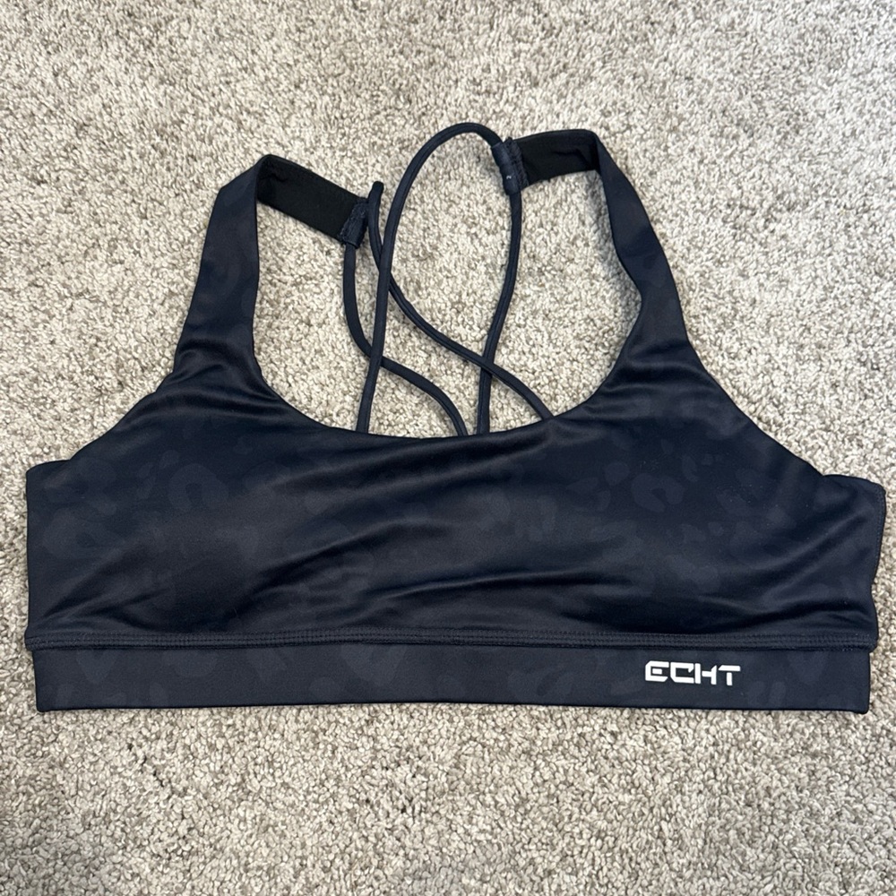 ECHT Women's Black Leopard Print Sports Bra